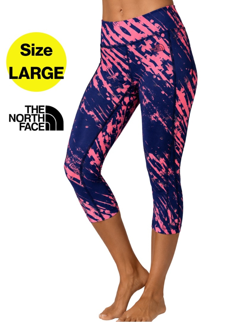 2/for $20 🪩 NORTH FACE Navy & Pink Splatter Paint Capri Leggings (Size Large)